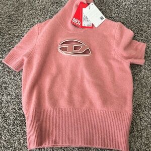 Diesel Pink Cowl Neck Sweater with Ribbed Hem